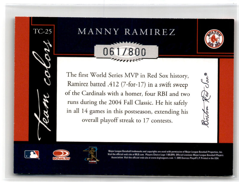 2005 Donruss Classics Team Colors Manny Ramirez