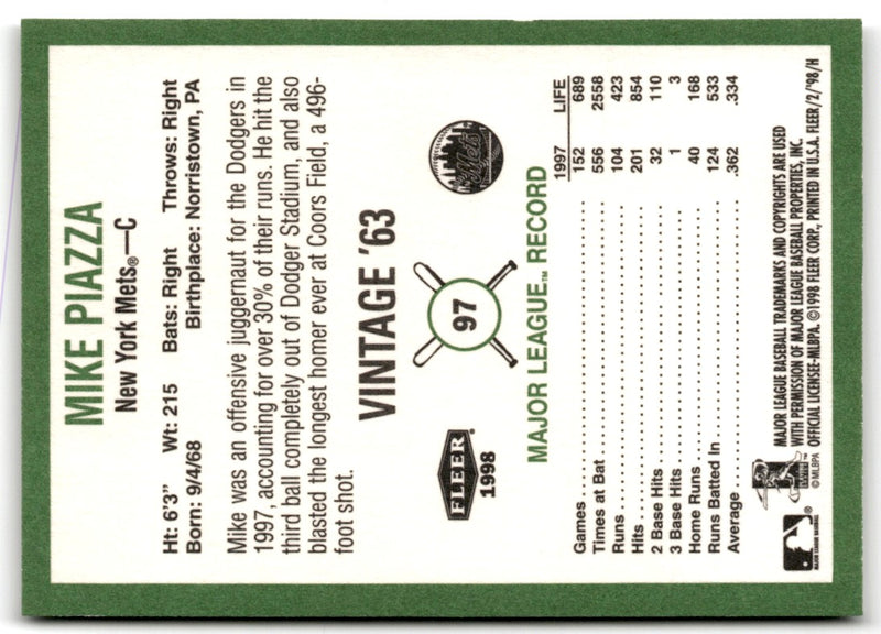 1998 Fleer Tradition Vintage Mike Piazza