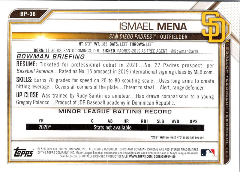 2021 Bowman Prospects Ismael Mena