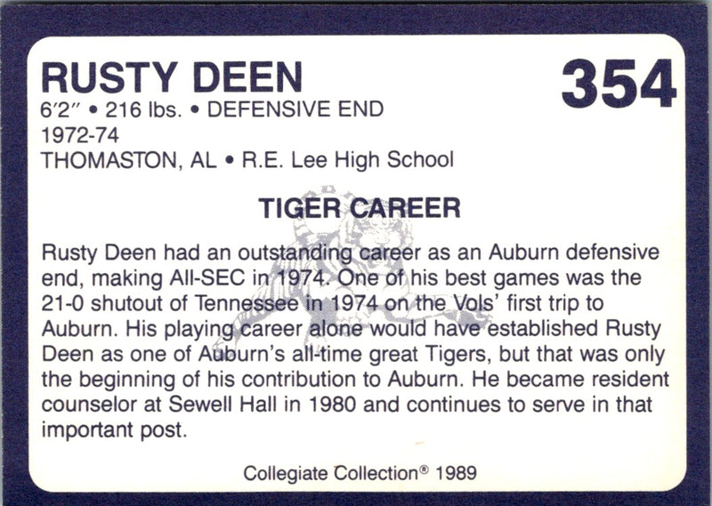 1989 Collegiate Collection Auburn Coke 580 Rusty Deen