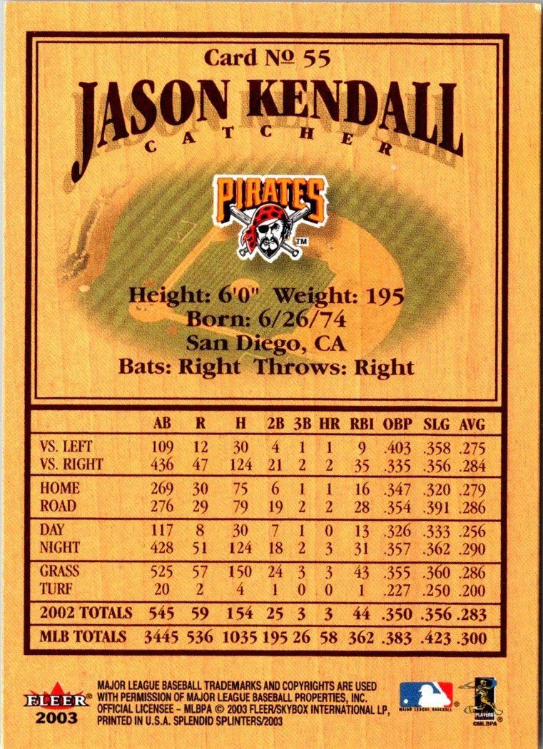 2003 Fleer Splendid Splinters Jason Kendall