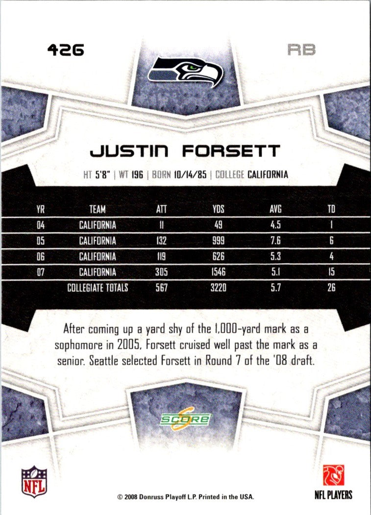 2008 Score Super Bowl XLIII Justin Forsett