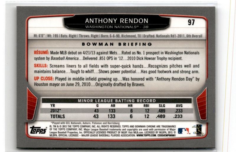 2013 Bowman Chrome Anthony Rendon