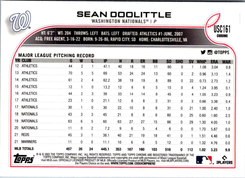 2022 Topps Chrome Update Sean Doolittle