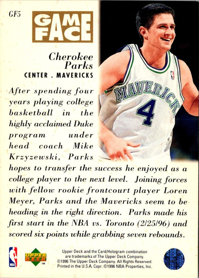 1996 Collector's Choice Game Face Cherokee Parks