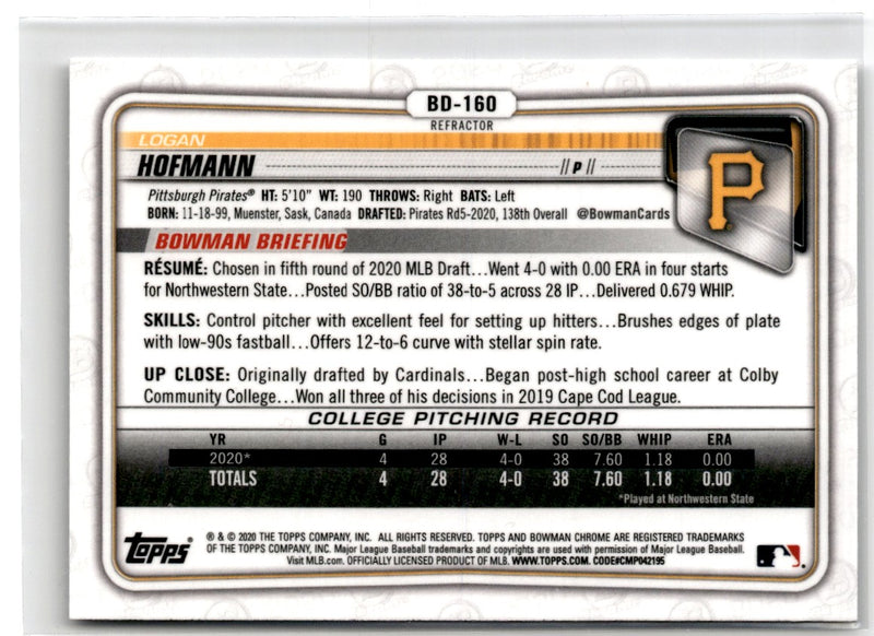 2020 Bowman Draft Chrome Logan Hofmann