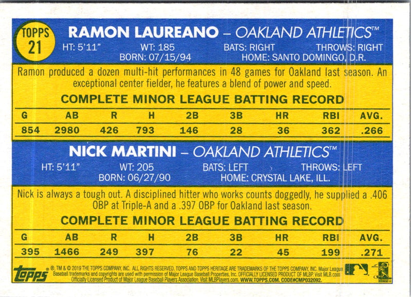 2019 Topps Heritage Nick Martini/Ramon Laureano