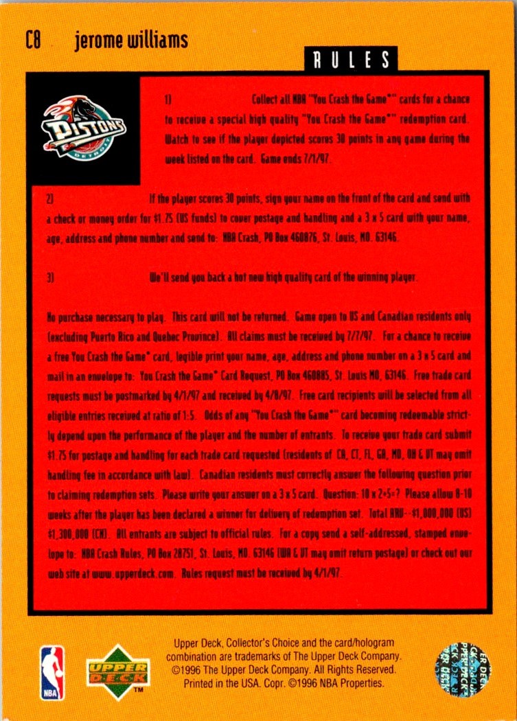 1996 Collector's Choice You Crash the Game Scoring Silver 2 Jerome Williams