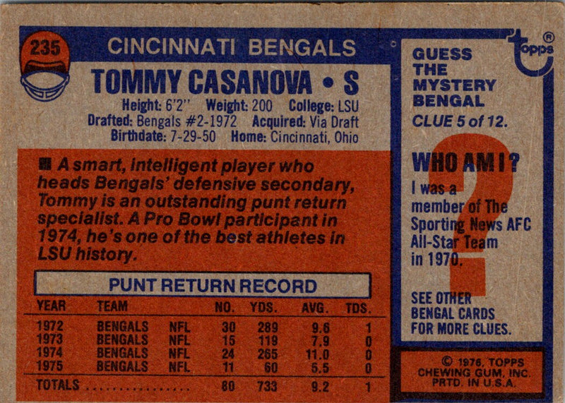 1976 Topps Tommy Casanova