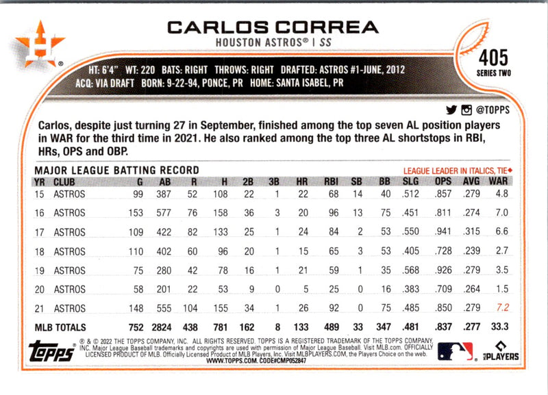 2022 Topps Carlos Correa