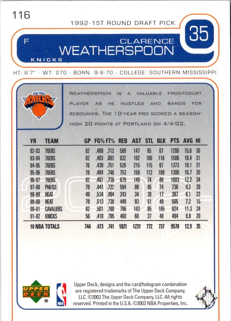2002 Upper Deck Clarence Weatherspoon