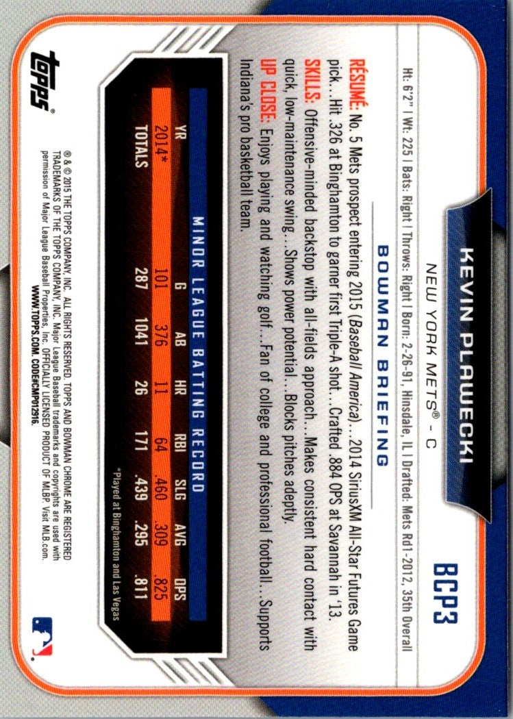 2015 Bowman Chrome Prospects Kevin Plawecki