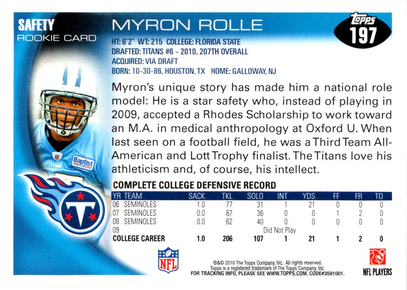 2010 Topps Myron Rolle