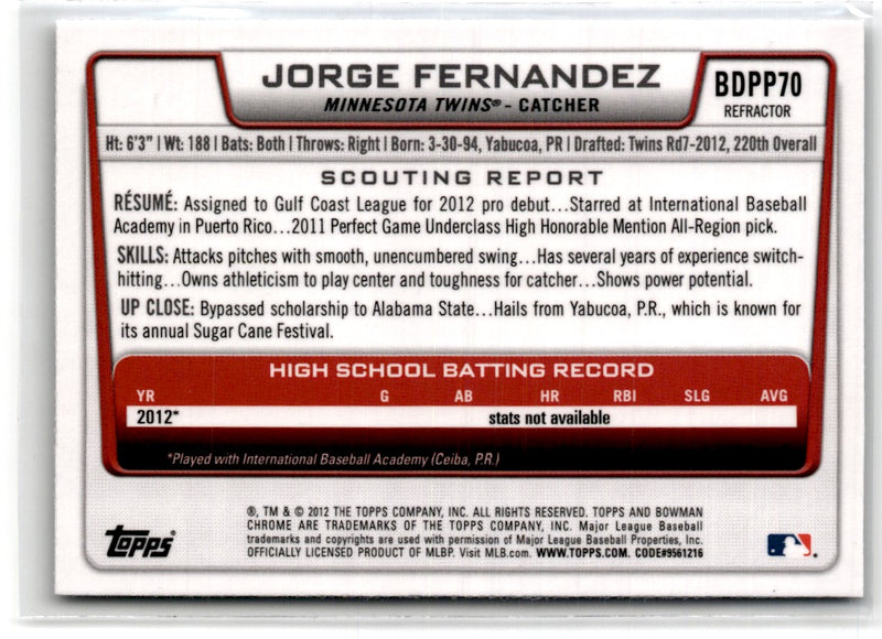 2012 Bowman Draft Picks & Prospects Chrome Jorge Fernandez