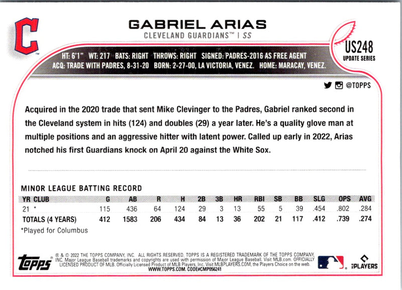 2022 Topps Update Gabriel Arias