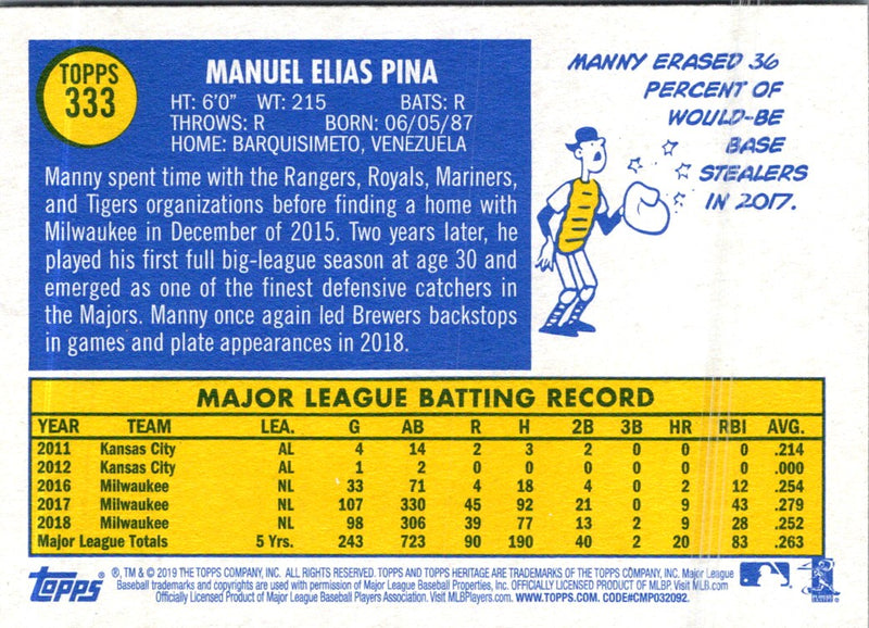 2019 Topps Heritage Manny Pina