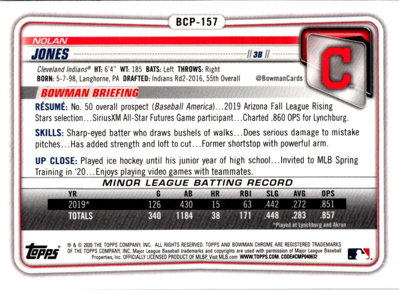 2020 Bowman Chrome Prospects Nolan Jones