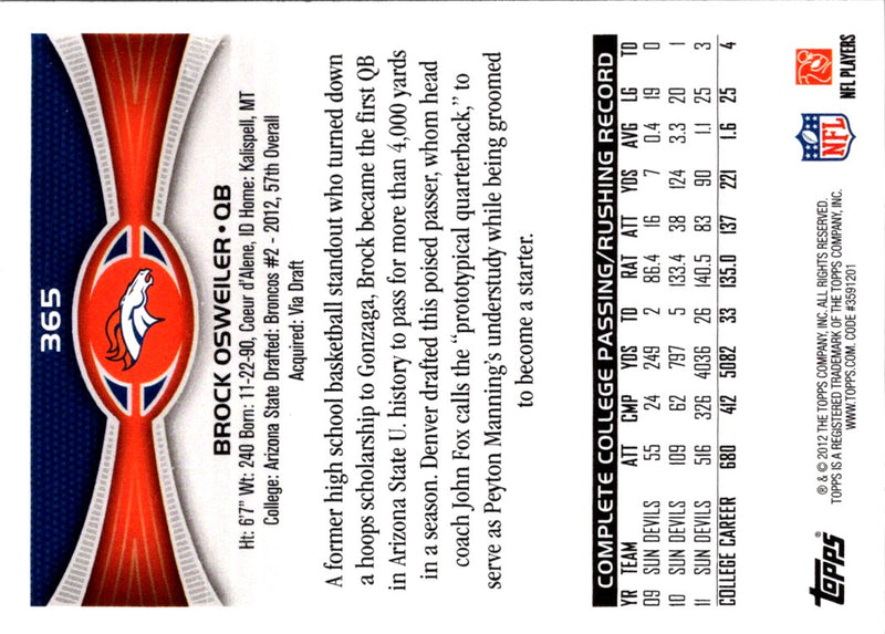 2012 Topps Brock Osweiler