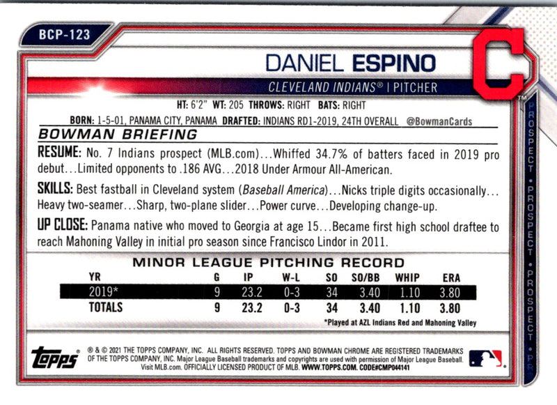 2021 Bowman Chrome Prospects Daniel Espino