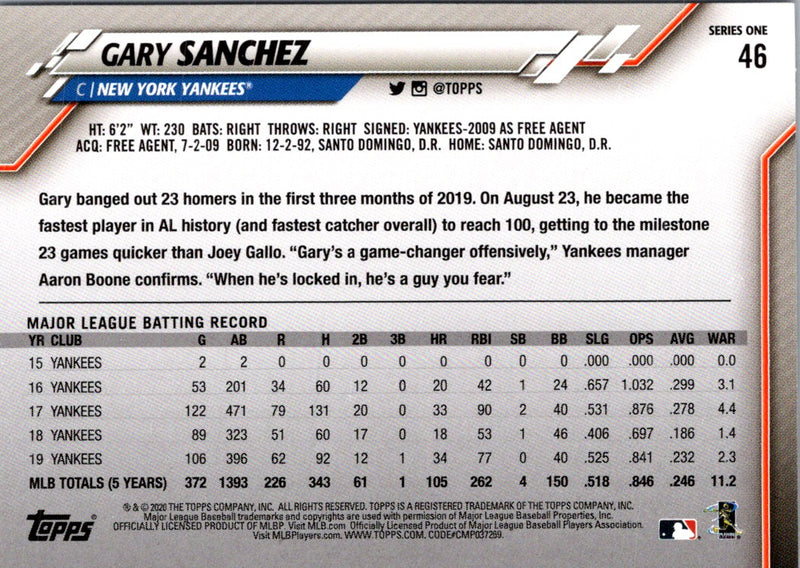 2020 Topps Gary Sanchez