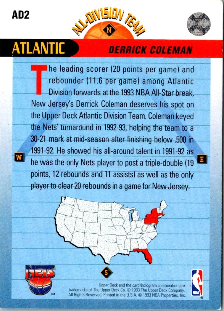 1992 Upper Deck All-Division Team Derrick Coleman