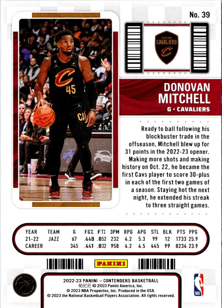 2022 Panini Contenders Game Ticket Red Donovan Mitchell