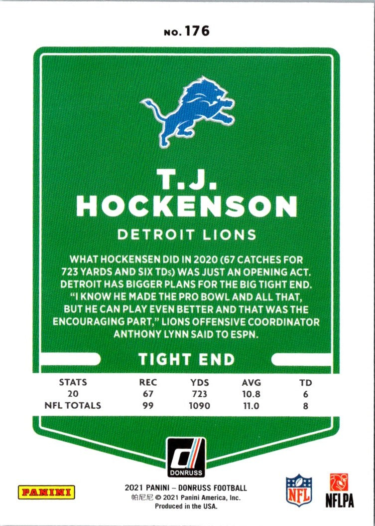 2021 Donruss Press Proof Blue T.J. Hockenson