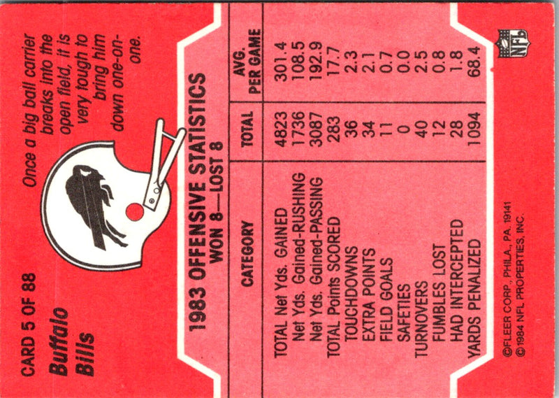 1984 Fleer Team Action Stickers Buffalo Bills Helmet