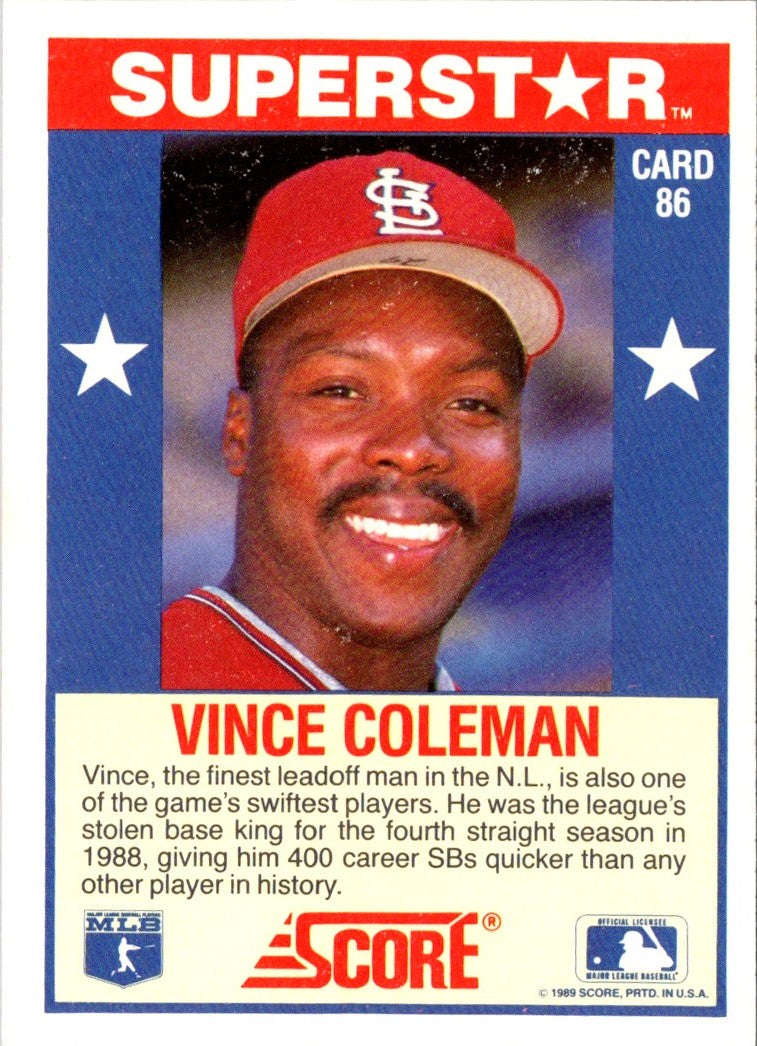 1989 Score Baseball's 100 Hottest Players Vince Coleman
