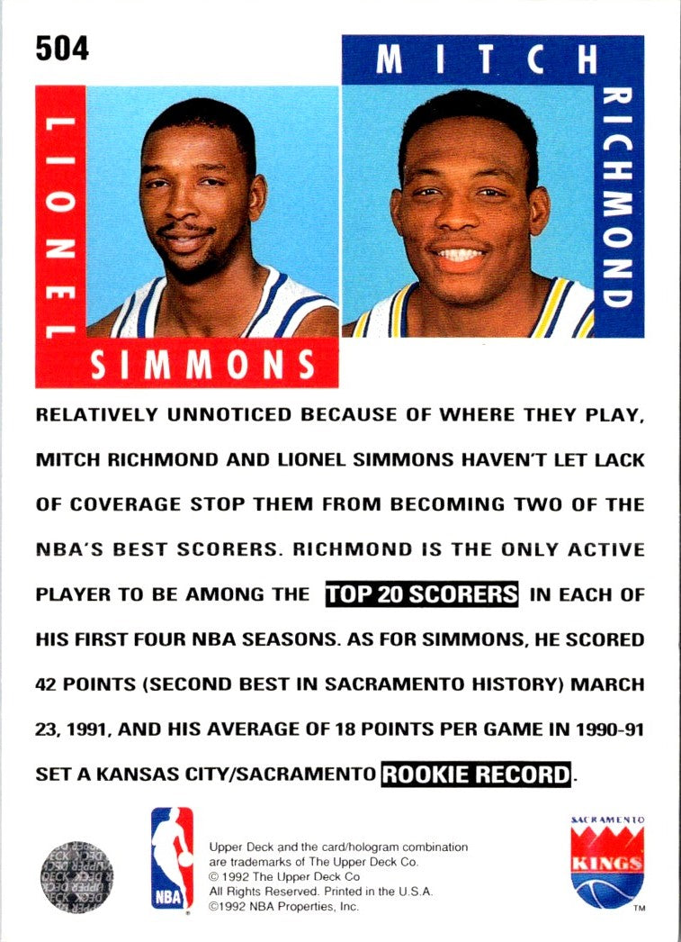 1992 Upper Deck Lionel Simmons/Mitch Richmond