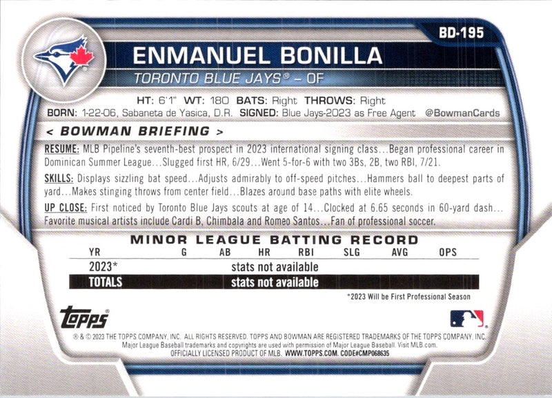 2023 Bowman Draft Enmanuel Bonilla