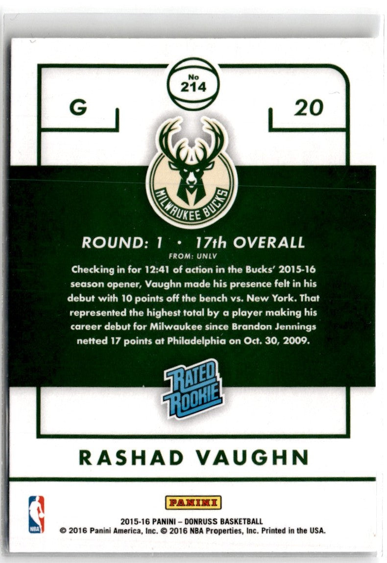 2016 Donruss Rated Rookies Rashad Vaughn