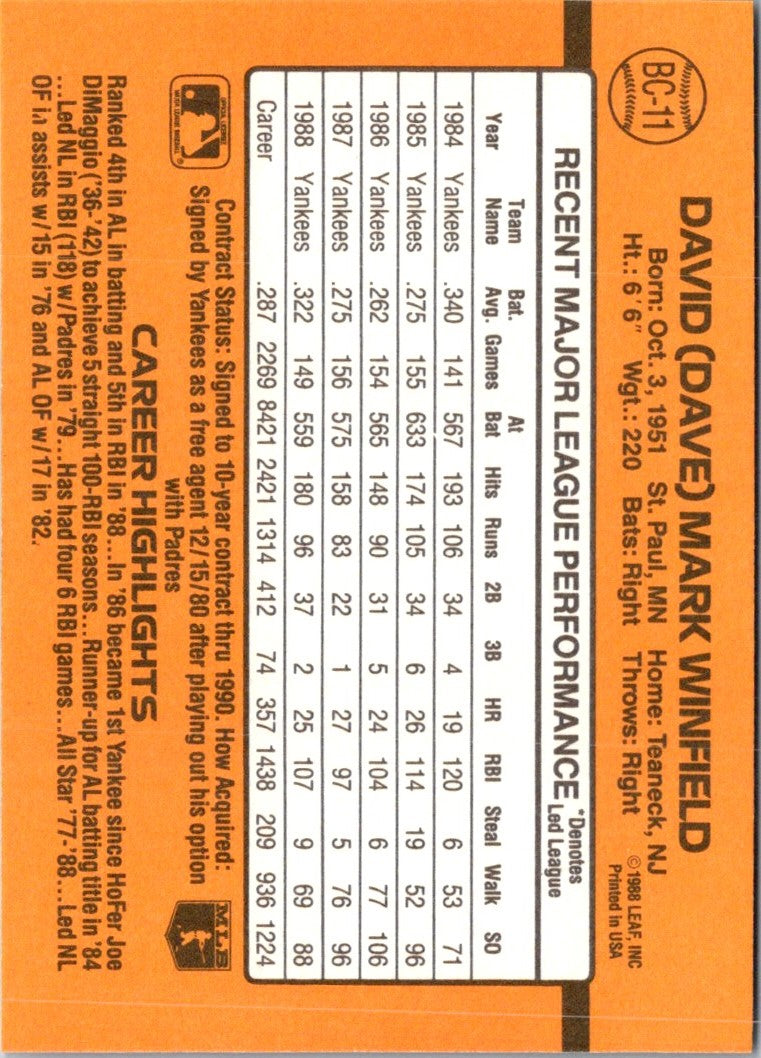 1989 Donruss Blue Chips Dave Winfield