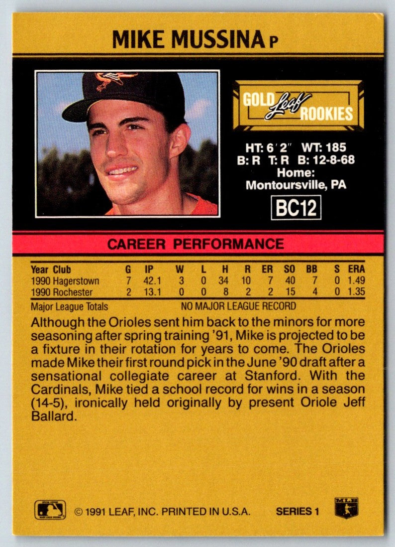 1991 Leaf Gold Rookies Mike Mussina