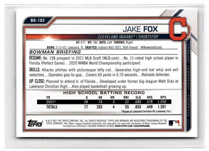 2021 Bowman Draft 1st Edition Jake Fox