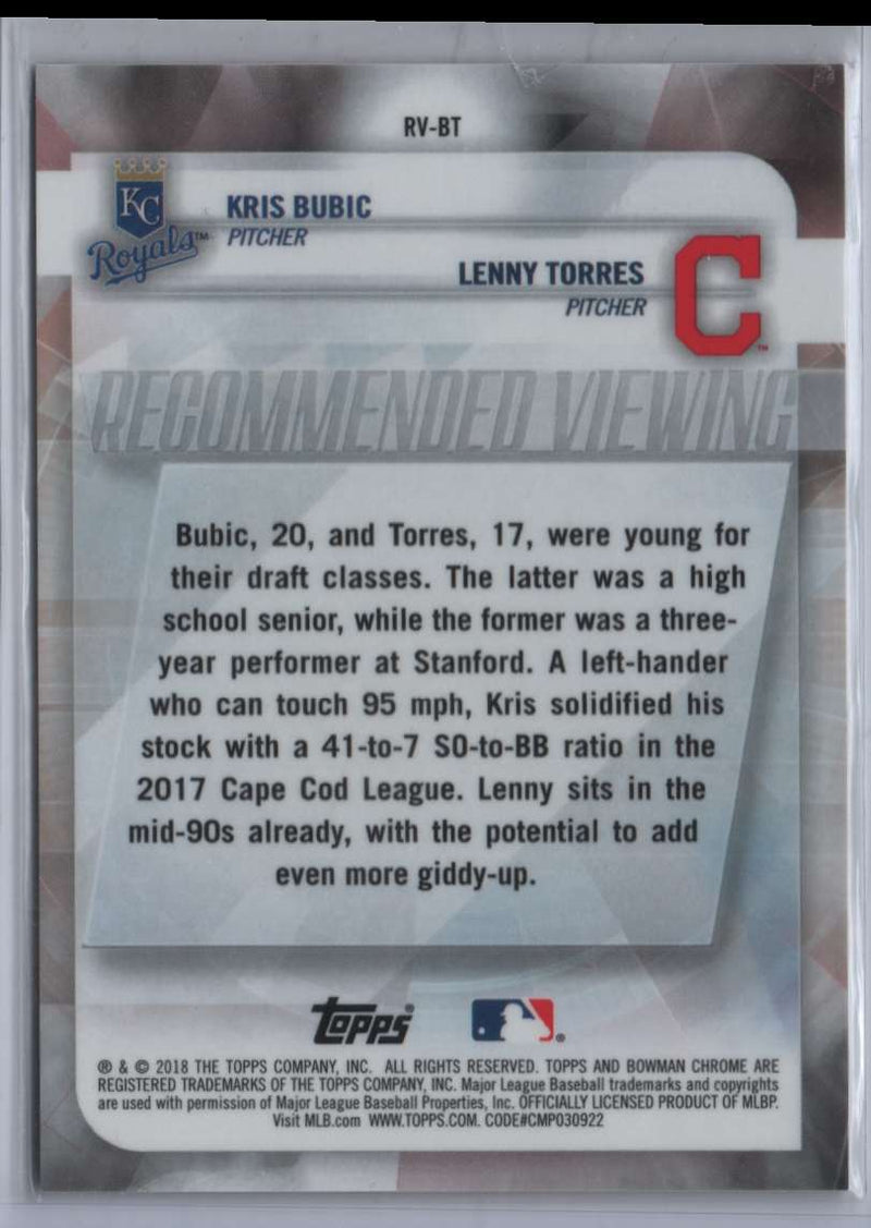 2018 Bowman Draft Recommended Viewing Red Refractor Kris Bubic/Lenny Torres