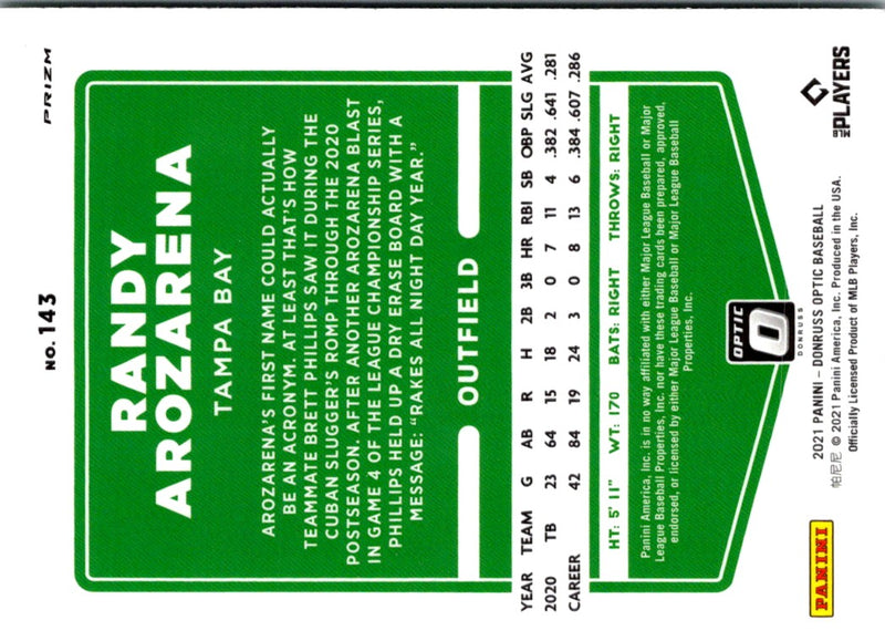2021 Donruss Optic Lime Green Randy Arozarena