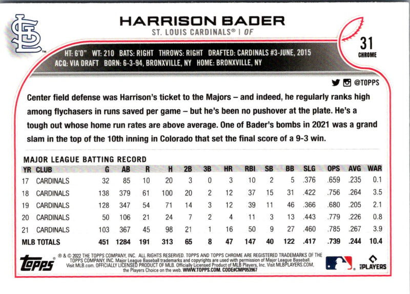 2022 Topps Chrome Harrison Bader