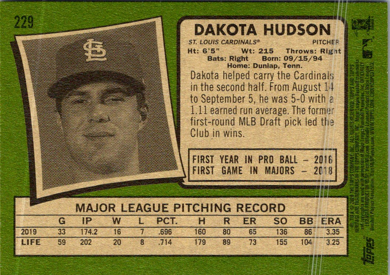 2020 Topps Heritage Dakota Hudson