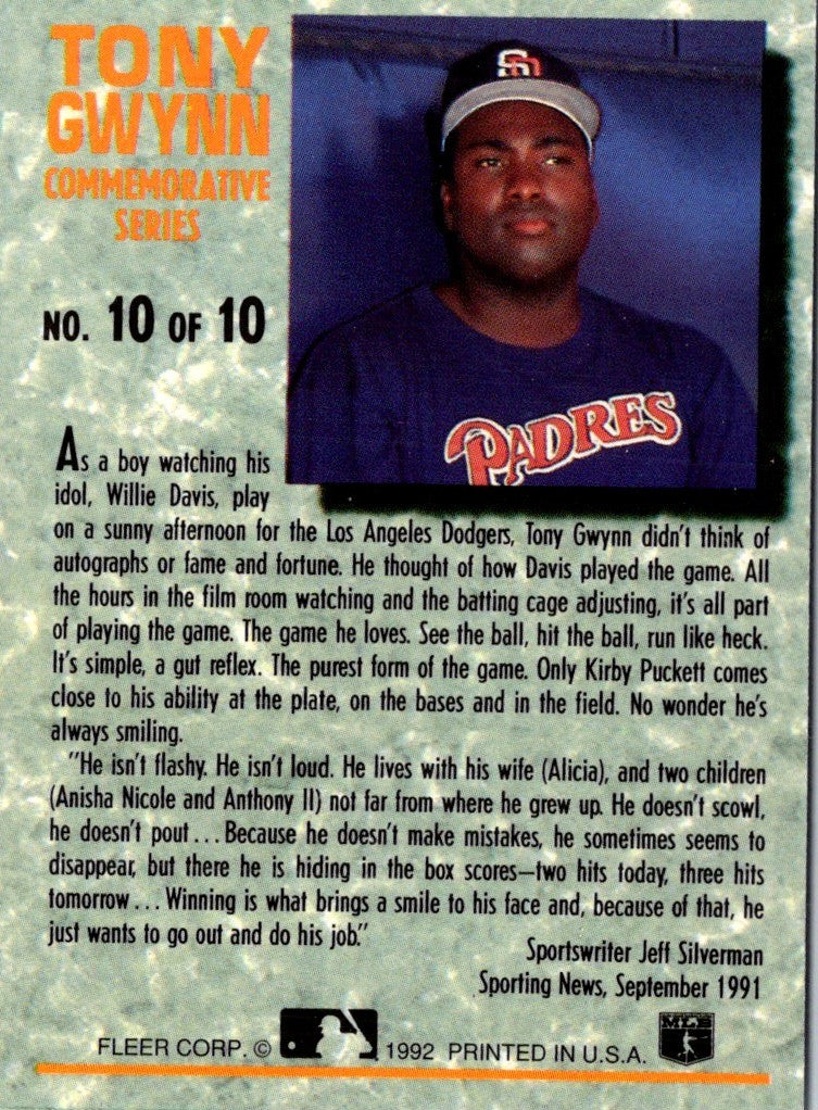 1992 Ultra Tony Gwynn Commemorative Series Tony Gwynn