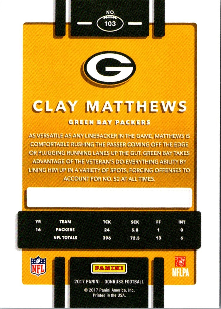 2017 Donruss Press Proof Green Clay Matthews