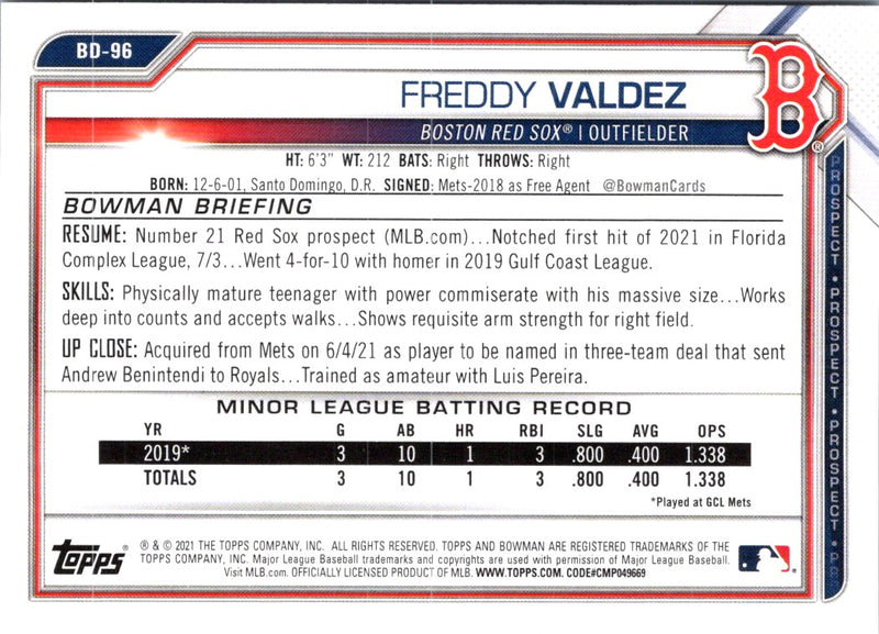 2021 Bowman Draft Freddy Valdez