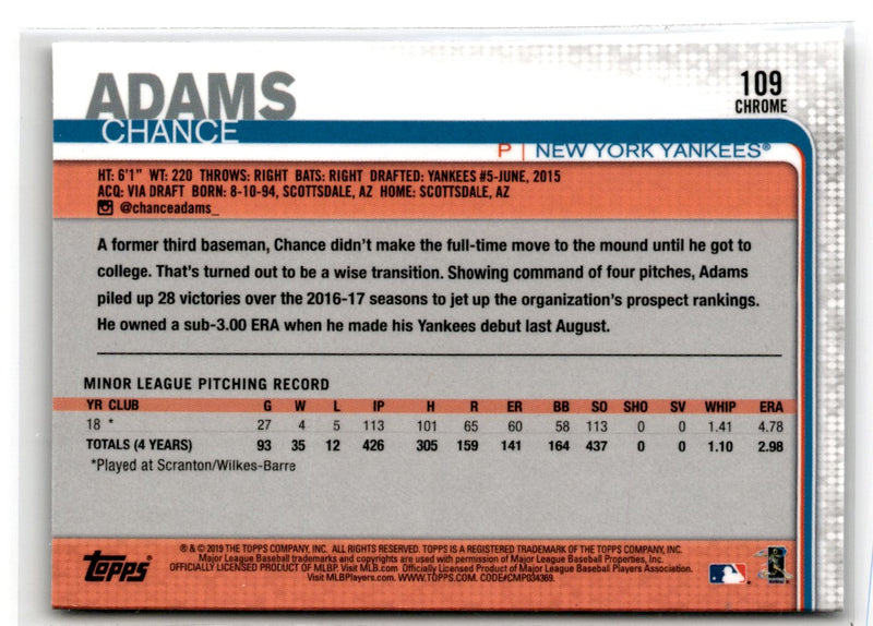 2019 Topps Chrome Chance Adams