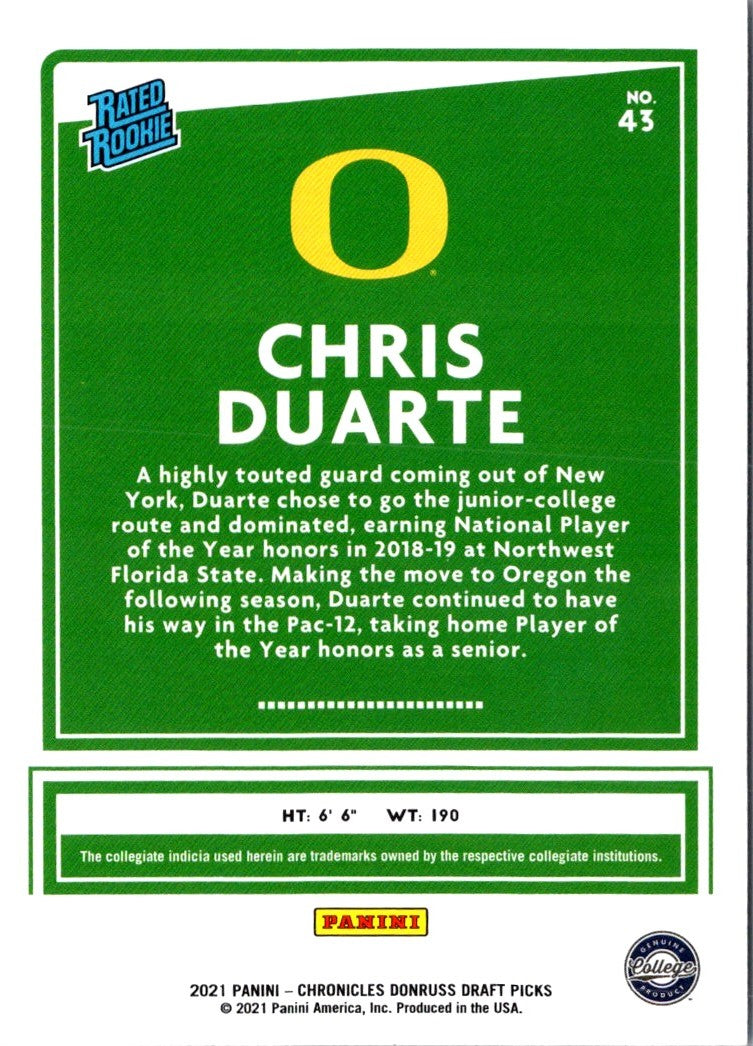 2021 Panini Chronicles Draft Picks Green Chris Duarte