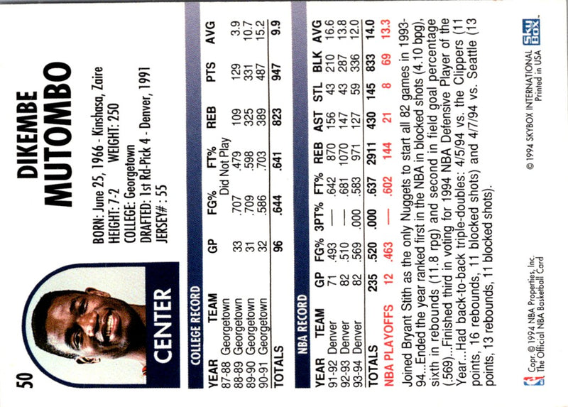 1994 Hoops Dikembe Mutombo