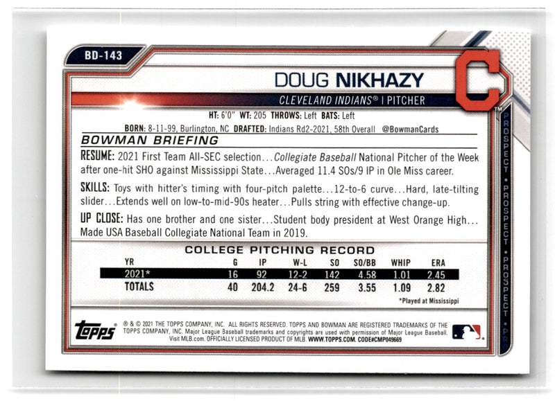 2021 Bowman Draft 1st Edition Doug Nikhazy