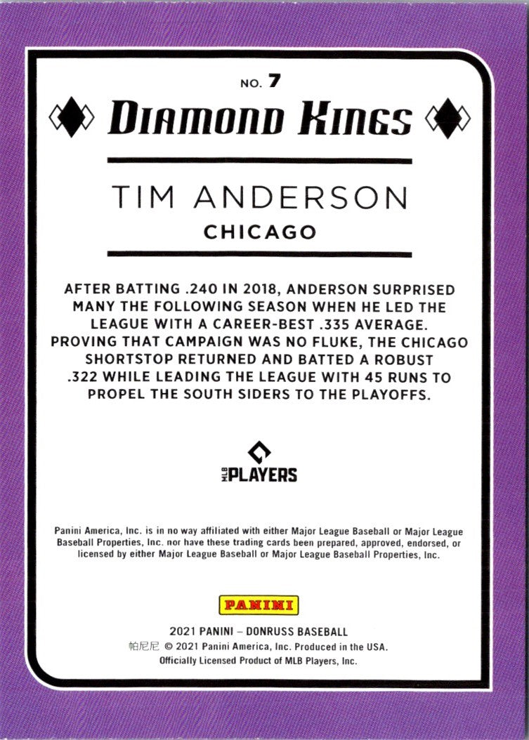 2021 Donruss Holo Purple Tim Anderson