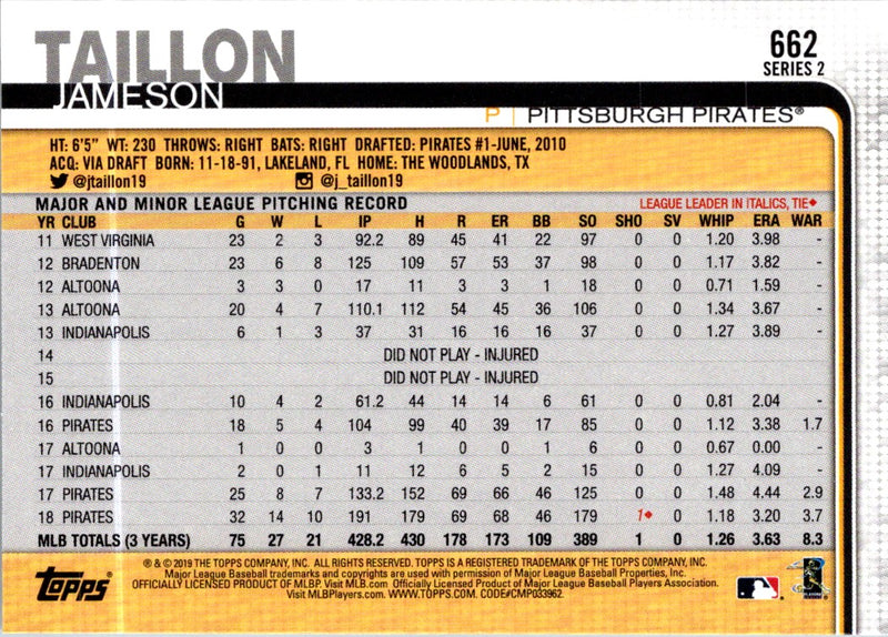 2019 Topps Jameson Taillon