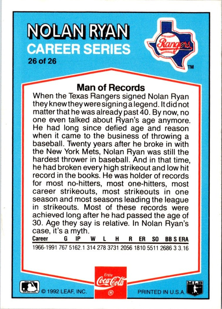 1992 Donruss Coca-Cola Nolan Ryan Nolan Ryan
