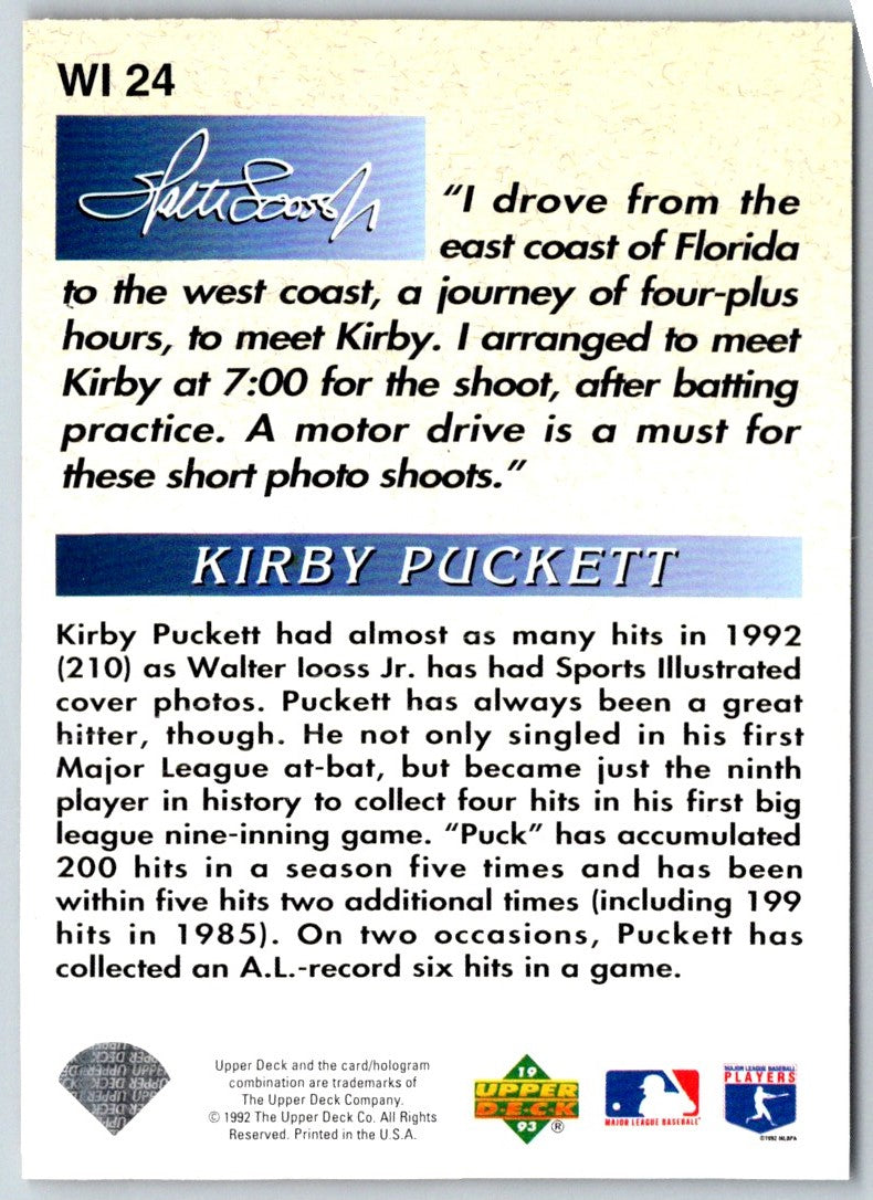 1993 Upper Deck Iooss Collection Jumbo Kirby Puckett